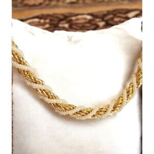 Vintage Signed Trifari Faux Pearl Beaded Twist Rope chain necklace 24"